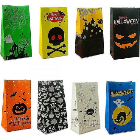 Halloween snoepzakjes, trick-or-treat zakjes, papieren Halloween zakjes, snoepzakjes voor feestjes, cadeauzakjes met stickers voor Halloween feestartikelen (1/4)