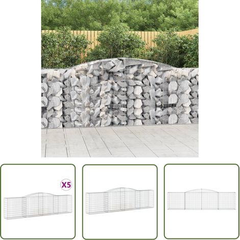 The Living Store Paniers à gabions arqués 5 pcs 400x50x100/120 cm Fer galvanisé - Panier De Gabion - Gabion - Mur De Gabion - Clôture De Jardin - Décoration Extérieure (1/5)
