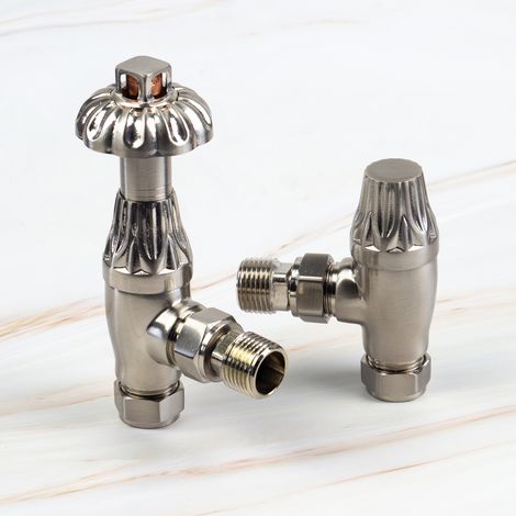 Satin Nickel Traditional Westminster TRV Radiator Valve & Lockshield