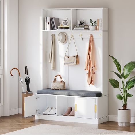Mueble recibidor con banco y zapatero blanco OKMYHOME (1/5)