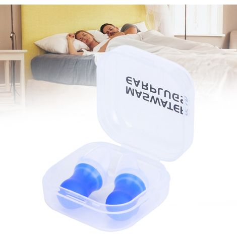 [Tapones para los oídos] 2 tapones para los oídos de silicona azul, en forma de L, impermeables, con reducción de ruido, para piscina, viajes y spa. (1/5)