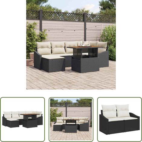 Garten Essgruppe - Garten Essgruppe mit Kissen 7 pcs Schwarz und Creme (1/5)