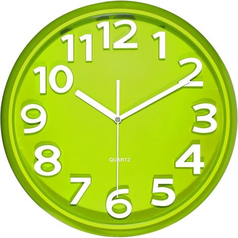 Horloge murale de 33 cm, horloge à quartz décorative, style moderne, idéale pour la cuisine, le salon, la chambre, le bureau. Grand affichage 3D, fonctionne avec des piles (verte) Verte 33 cm (1/5)
