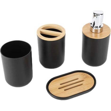 4-teiliges Set wasserdichter schwarzer Bambus-Badezimmeraccessoires SALUTUYA