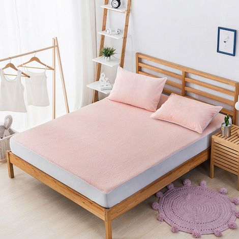 Protège-matelas imperméable et anti-acariens, drap-housse rose 150 x 200 + 30 cm (1/5)