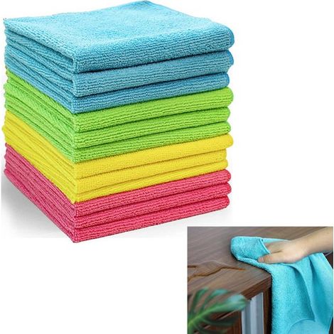 Paquete de 12 paños de microfibra, Paños de limpieza universales, Fáciles de limpiar, Reutilizables, suelos azulejos, Verde, azul, amarillo, rosa (1/5)