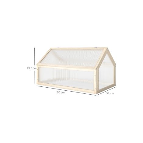 Mini serre en bois naturel 90 x 52 x 49,5 cm avec couvercle translucide et bac surélevé pour jardin et balcon (1/5)