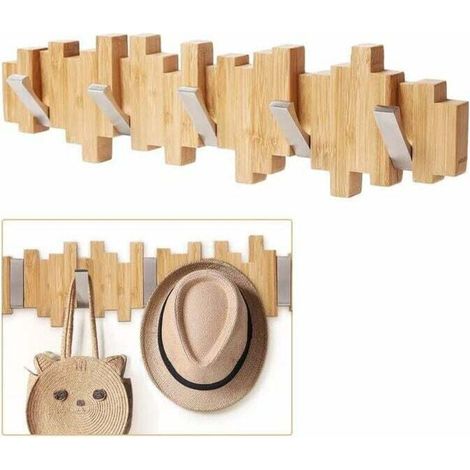 Porte-manteau mural avec 5 crochets pliables. crochets en bois massif pour chambre. salle de bain. cuisine. pour suspendre foulards. sacs à main. serviettes et chapeaux (1/5)