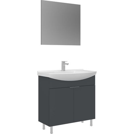 Ensemble Meuble Vasque avec Miroir (2 Pièces) "Purus 80" - 80 x 50 x 83 cm - Matte Anthracite (1/3)