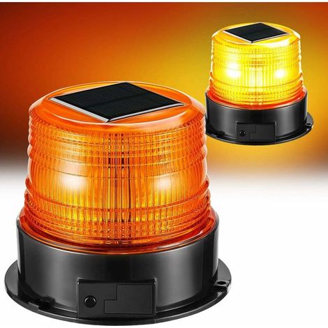 Lumière stroboscopique solaire à LED, ambre et magnétique, lumière clignotante d'urgence, voyant d'avertissement rotatif pour camion de véhicule, combustion fixe 4 modes différents (1/5)