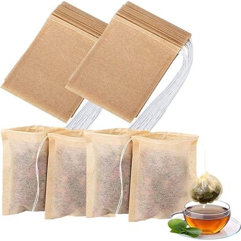 400er-Packung Einweg-Teefilterbeutel aus naturweißem Zellstoffpapier mit Kordelzug (7 x 9 cm) (1/5)
