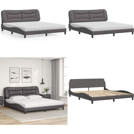 Lit avec matelas gris 180x200 cm similicuir - Lit Double - Lit Plateforme - Lit Design - Literie - Sommier Tapissier - Home & Living (1/5)