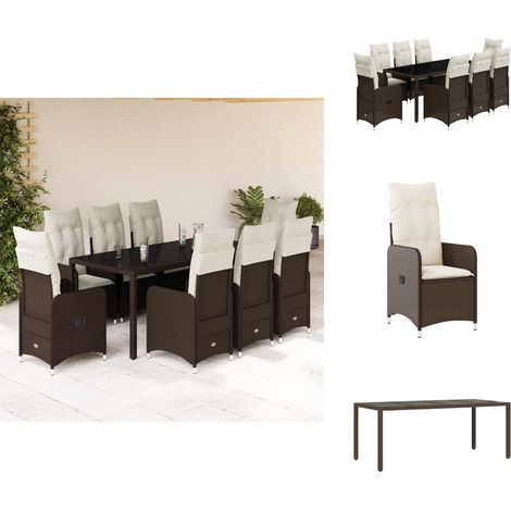 The Living Store Ensemble de bistro de jardin 9 pcs coussins marron poly rotin - Table de jardin (1/5)