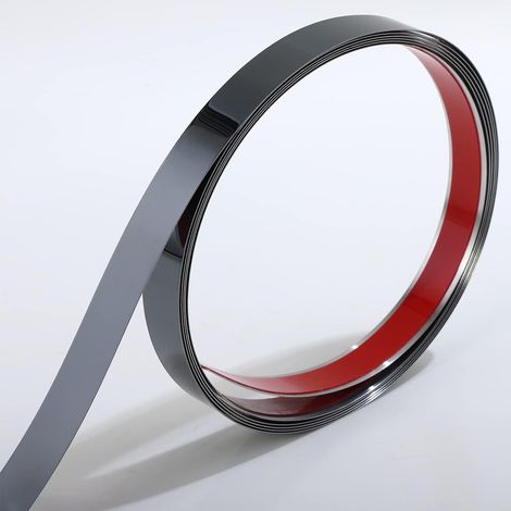 Moulures et garnitures murales  Acier inoxydable noir métallisé finition miroir, design peler et coller, 5 m x 1 cm (1/5)