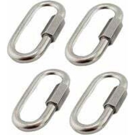 Paquete de 4 conectores rápidos de acero inoxidable 304 M6/0,24, mosquetones de acero inoxidable con tornillos ovalados en forma de D, muy duraderos para exteriores/interiores, camping y senderismo. (1/4)
