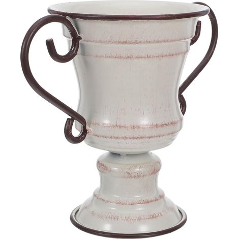 Pot de Fleurs Vintage en Fer 19 X 15,5 X 11 Cm, Jardinière Rétro Européenne pour Balcon et Terrasse, Vase Trompette en Métal Style Campagnard, Décoration Jardin Intérieure (1/5)