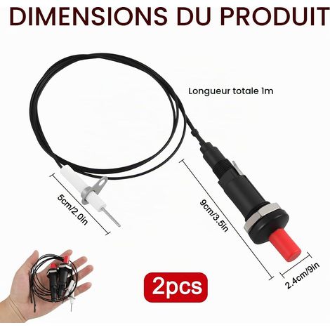 Allumeur Piézo Lot de 2, Allumage Piézoélectrique avec Bouton Poussoir et Câble 1 m, Générateur d’Étincelles Résistant à la Chaleur en ABS pour Gazinière, Barbecue et Appareils à Gaz (1/5)