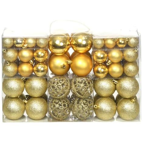 Un ensemble de 100 décorations de Noël, mesurant 3/4/6 cm, dorées. (1/5)