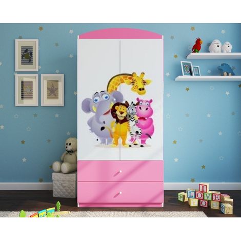 Armoire rose 2 portes enfant Zoo Drimy (1/4)