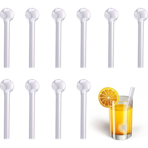 Lot de 10 pailles en verre réutilisables à tête ronde, droites et transparentes, idéales pour les cocktails, les fêtes et les activités de plein air. (1/5)