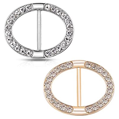 Lot de 2 pinces à foulard ovales en soie ornées de strass et de cristaux pour femme, anneaux et fermoirs élégants pour décorer foulards, t-shirts et vêtements. (1/5)