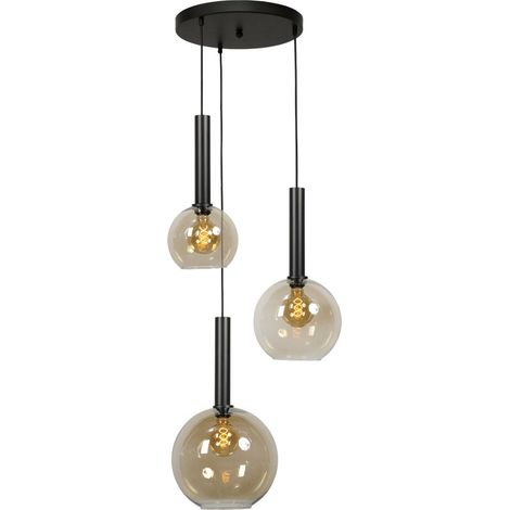 Lampe suspendue noire Bella 3 lumières avec ampoules en verre - 2982-05-05-35-3-111 (1/3)