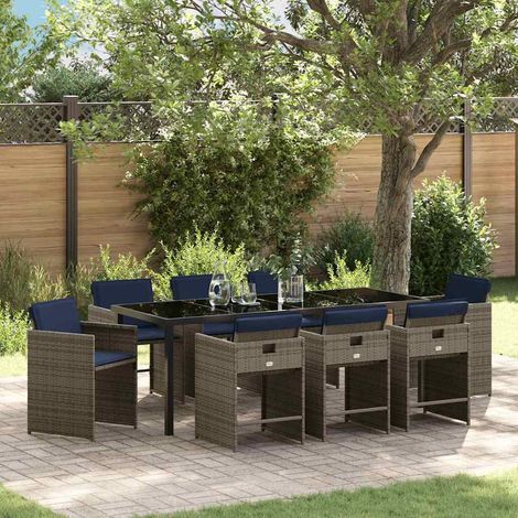 vidaXL Set da Pranzo per Giardino 9 pz Grigio polyrattan (1/5)