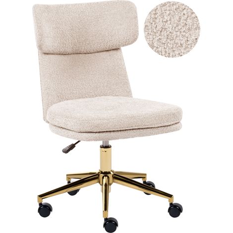 Silla de oficina de bouclé sin brazos giratoria con ajuste de altura beige claro Granby (1/5)