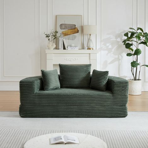 Sofá cama 2 en 1 - 200 x 100 x 58 cm - Diseño semicircular y cama de día redonda - De terciopelo acanalado con espacio de almacenamiento - Verde (1/5)