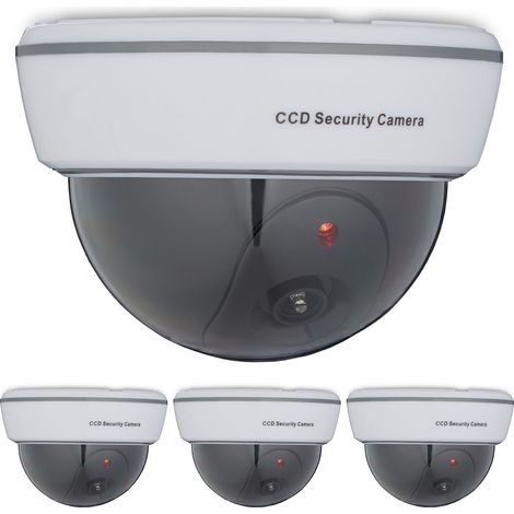 Relaxdays Set of 4 Dummy Cameras, Flashing LED Light, Indoor & Outdoor, Burglar Deterrent, 8.5 x 12.5 x 12.5 cm, White