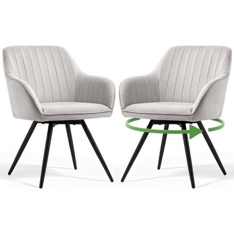 Lot de 2 Chaises pivotantes en velours à surpiqûres TURNO Gris pieds noirs (1/5)