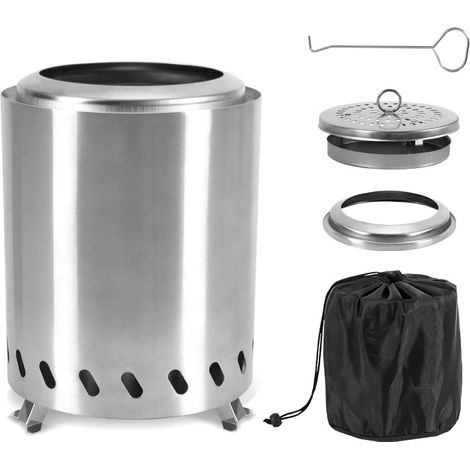 TolleTour Braciere senza fumo, H: 19,5 cm x Diametro: 15 cm, braciere a legna con cenere rimovibile, interno in acciaio inossidabile 201, portatile per terrazze esterne e campeggio