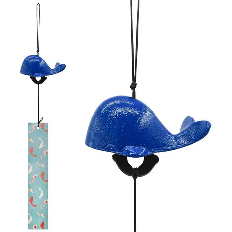 Japanese Wind Chimes Small Cast Iron Hanging Bell Outdoor Feng Shui Decorative Bell for Garden, Backyard and Living Room Decoration (Blue Whale) (1/5)
