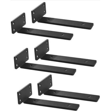 Heavy-duty floating shelf brackets, hardware for 25.4 cm concealed shelves, iron L-brackets, rustic industrial black metal wall shelf brackets, set of 6 (1/5)