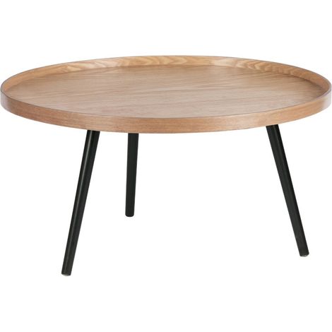 Table basse ronde 78cm en bois pieds métal noir MESSA