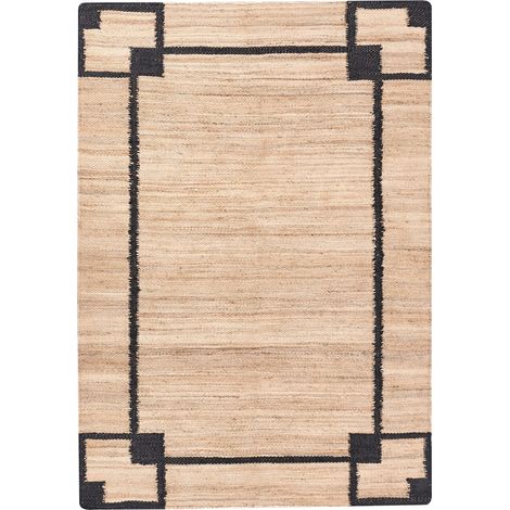 Tapis Rectangulaire Tissé avec Motif 160 x 230 cm Style Rustique Salon Chambre Beige et Noir Gondia (1/5)