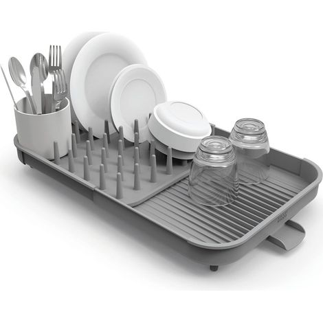 Joseph Joseph Duo Scolapiatti da appoggio estensibile per lavello cucina con portautensili e beccuccio di scarico, Grigio (1/2)