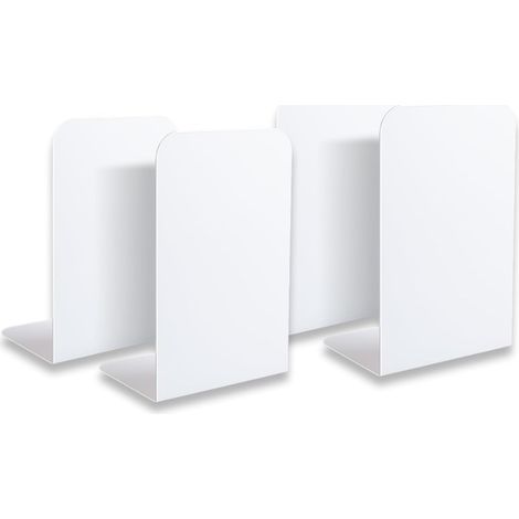 Lot de 4 serre-livres en métal blanc, 19,4 x 10,1 x 13,5 cm, serre-livres épais antidérapants pour la maison, le bureau, l'école et la bibliothèque.