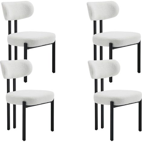 Wahson Esszimmerstühle 4er Set Teddystoff Küchenstuhl mit schwarzen Metallbeinen, Polsterstühle für Esszimmer,Weiß