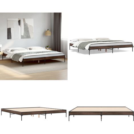 Cadre de lit sans matelas chêne marron 200x200 cm - Cadre De Lit - Lit Double - Lit En Bois - Lit Design - Meuble Chambre - Home & Living (1/5)