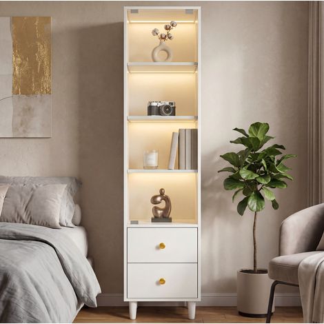 Vitrine 40x35x165 cm en MDF blanc, avec LED et rangement pour salon, moderne FloraGrace (1/5)