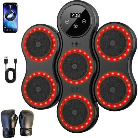 Machine de Boxe Musicale,9 Vitesse Cible Boxe Mural Musique avec Gants de Machine,Comptage Intelligent et Bluetooth Musicboxing pour Entraînement à la Maison,pour Adultes et Enfants Exercice