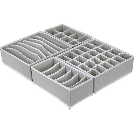 1 Boîte de rangement 4 compartiments, pliable, tissu non tissé, pour tiroir, sous-vêtements chaussettes (1/5)