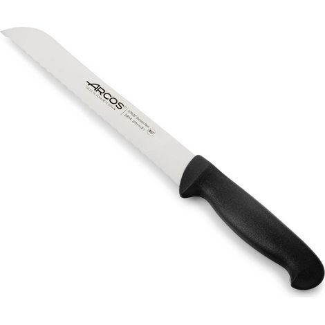 Cuchillo panero (perlado) Arcos Colour - Prof  291425  de acero inoxidable Nitrum y mango ergonómico de Polipropileno de color negro y hoja de 20 cm, funda display (1/5)