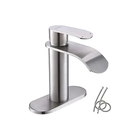 Robinet de lavabo cascade sans flexible, mitigeur salle de bain avec douchette 60 cm, finition nickel brossé, robinetterie murale moderne. (1/3)