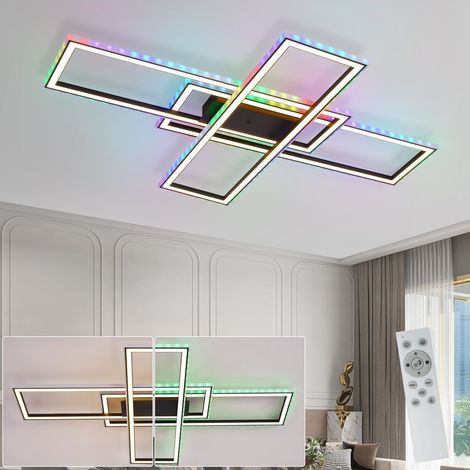 GBLY Deckenlampe LED Deckenleuchte Wohnzimmer - 50W Dimmbar Schlafzimmerlampe RGB Farbwechsel Schwarz Modern Wohnzimmerlampe mit Fernbedienung Flur Deckenleuchten Eckig für Küche Schlafzimmer