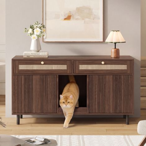 Katzentoilettenschrank mit Schublade MDF Walnuss OKMYHOME (1/5)