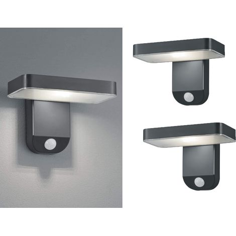 LED Solar Wandleuchte 2er Set Außenleuchten mit Bewegungsmelder in Anthrazit (1/5)
