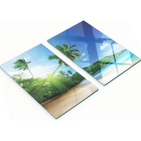 Tablas de cocina de vidrio templado con gr谩ficos de playas de Seychelles 2x30x52 cm
