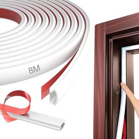 Joint Porte Fenêtre Isolant Froid et Phonique, 8M Joint Porte Caoutchouc Autocollant, Bande d’étanchéité en PVC,Phonique D-Profil. (Blanc) (1/5)